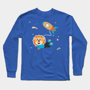 Space lion or astronaut in a space suit with cartoon style. Long Sleeve T-Shirt